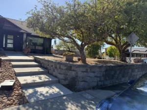 Block retaining wall and steps